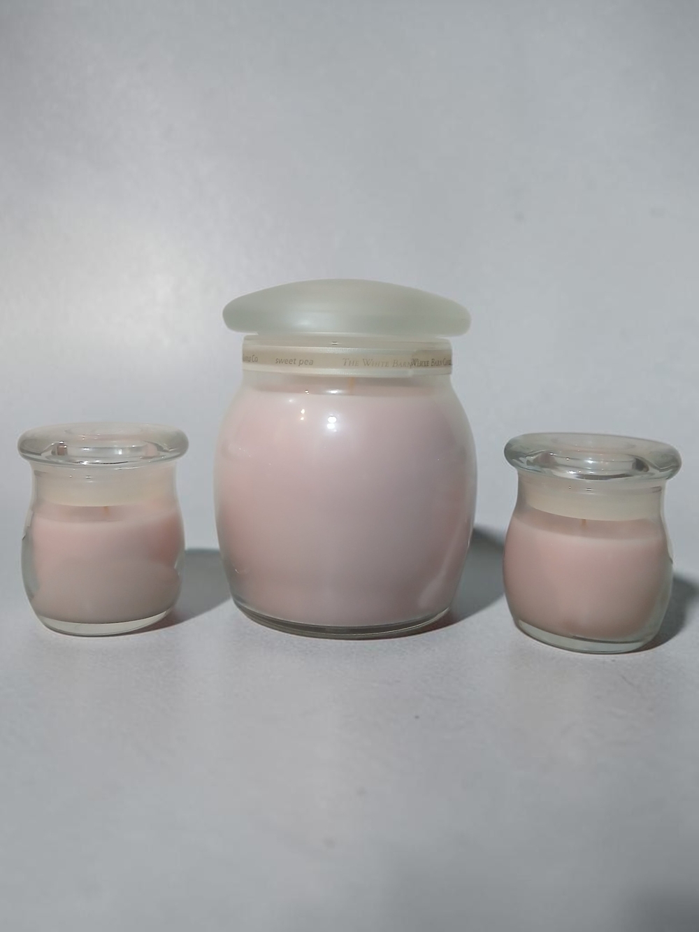 Set of 3 Pink Glass Jar Candles Sweet Pea